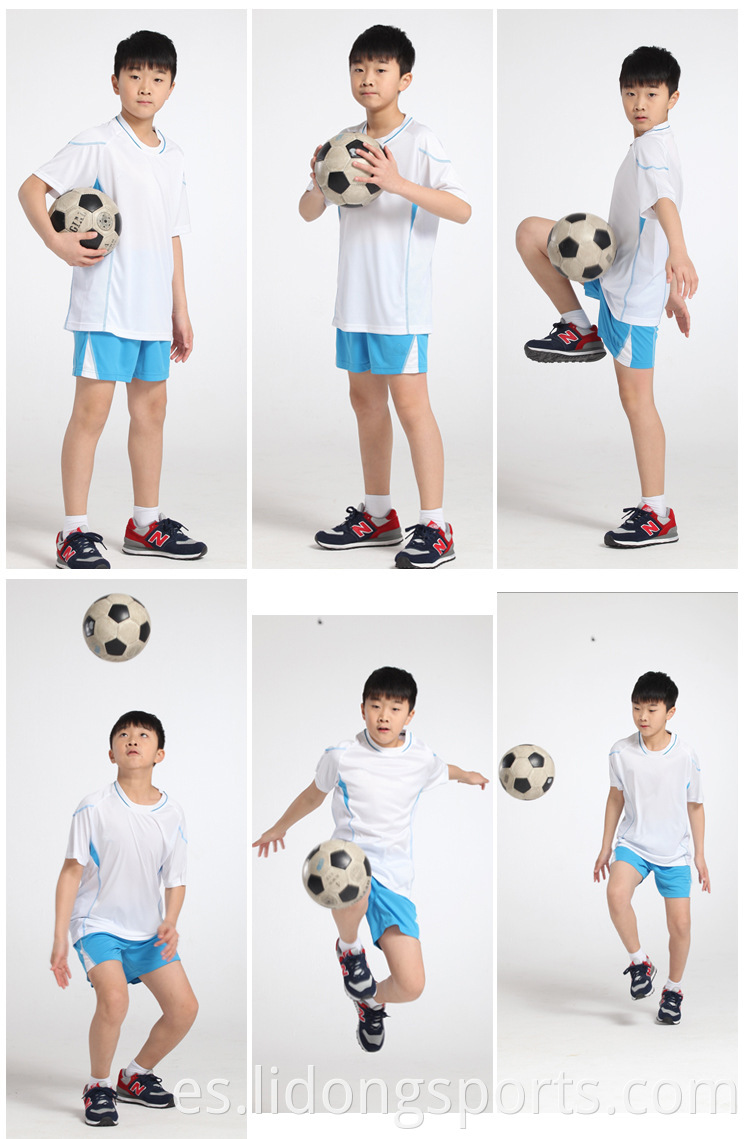 Lidong Custom Kids Sublimation Soccer Team Wear, hombres en blanco uniforme de fútbol completo/camiseta, juego de ropa deportiva barata niños